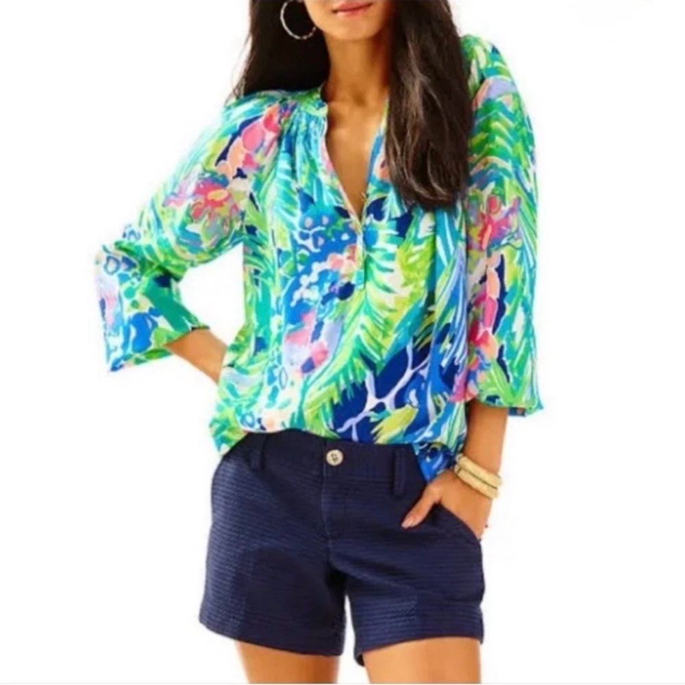 LILLY PULITZER Callahan Shorts Jacquard Wave True Navy Women’s Size 00